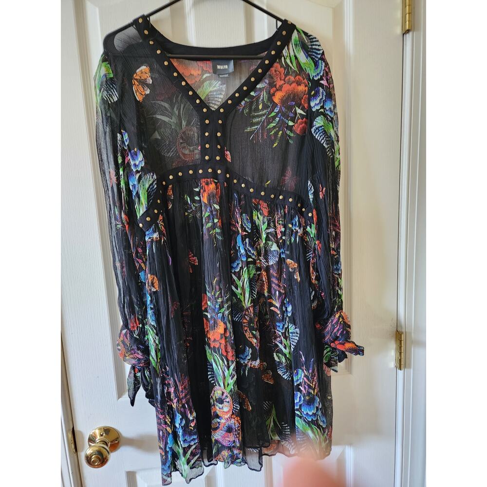 Maeve Studded Sheer V-Neck Tunic Dress Size 4 Boho Whimsigoth Edgy Goth Lite